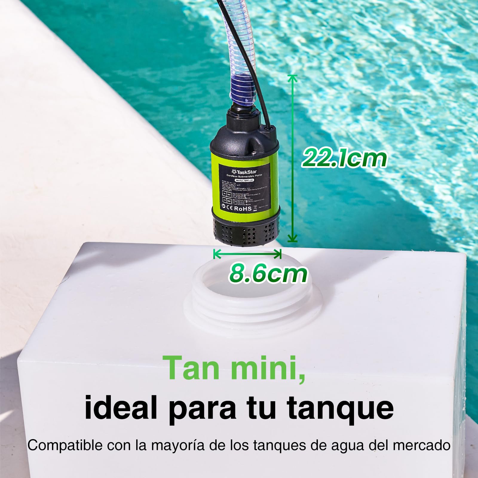 TaskStar Bomba Sumergible de Agua Inalámbrica Brushless, 4164 L/h Pequeña Bomba Portátil Utilitaria con Batería 4000mAh para Piscina, Jardín, Camping, Barco, Barriles de Lluvia, Drenaje Exterior