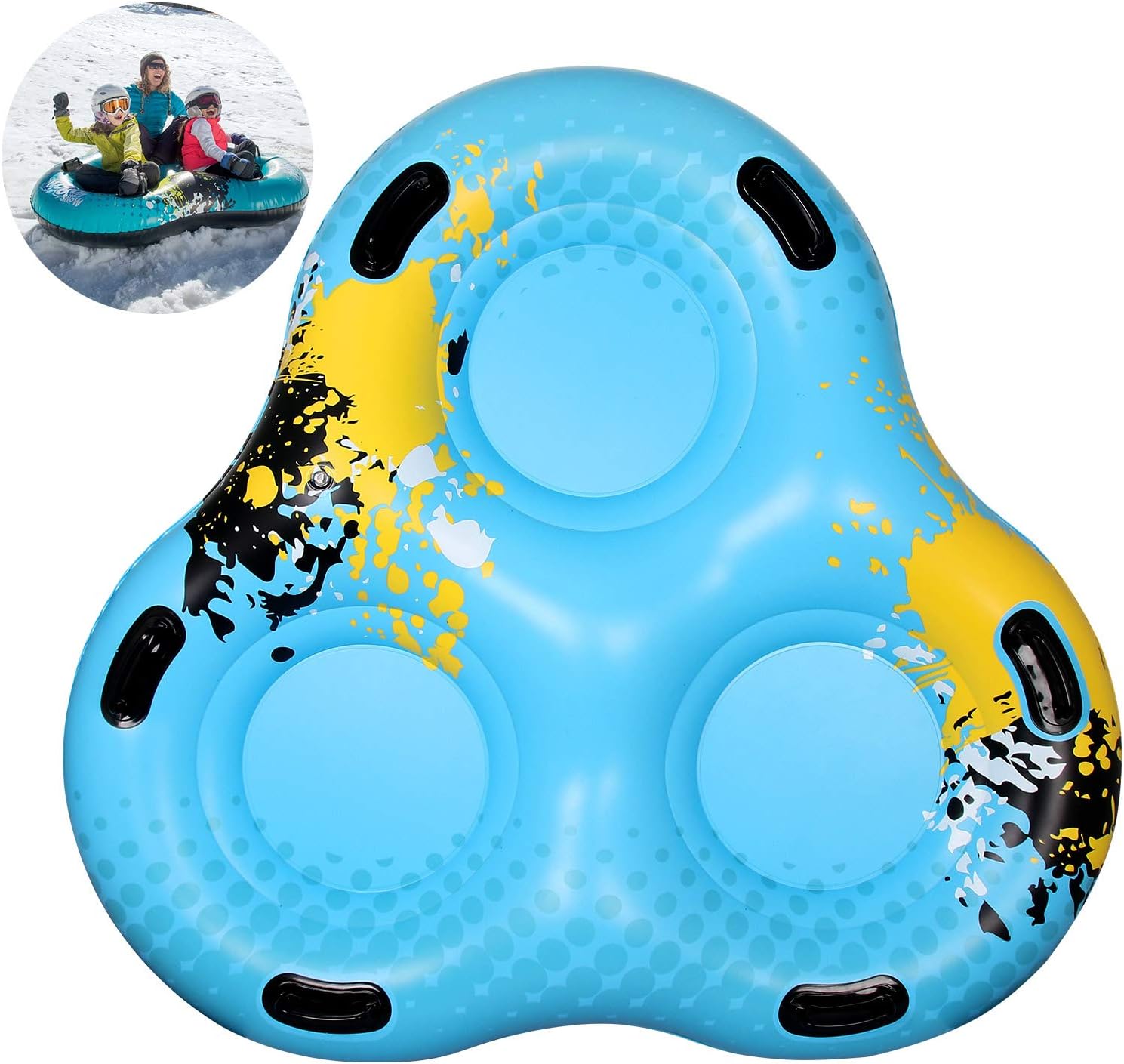 3-Personen Aufblasbare Schlitten mit Griffen, Kratzfest, Frostbeständig Winter Snow Tube Ideal für den Winter im Freien für Erwachsene und Kinder