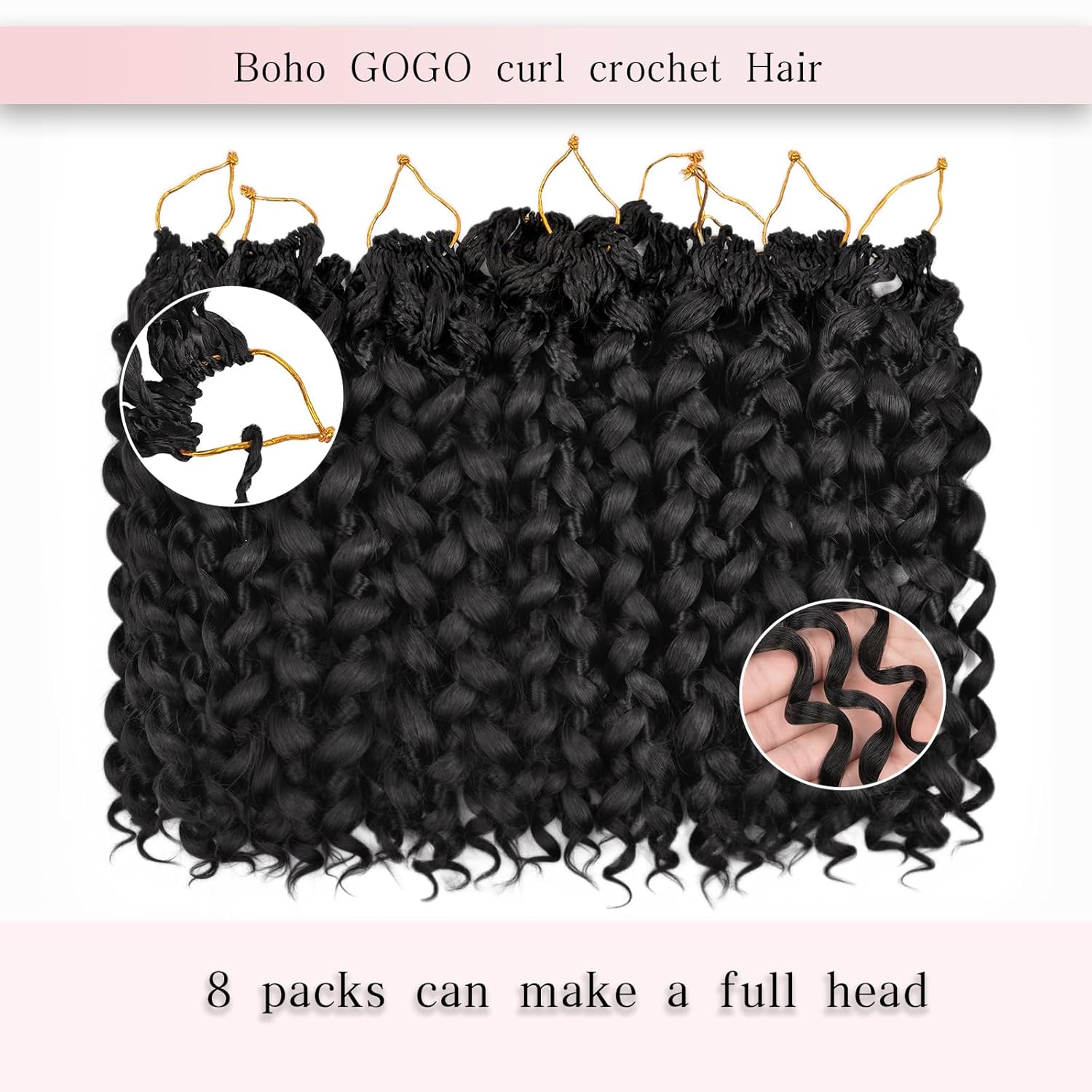 12 Inch Crochet Hair for Black Women, Gogo Curly Crochet Hair Ocean Wave Braiding hair, Natural Black Water Wave Braids (12inch, 8 Packs, 1B#)