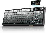 RedThunder K95 Clavier Mécanique Sans Fil, Écran TFT & Bouton, Tri-Mode BT5.0/2.4GHz/USB-A Hot Swappable Personnalisé, Interrupteurs Linéaires Pré-lubrifiés, Structure Gasket, Clavier de Jeu RGB pour WIN/IOS, Noir-Or