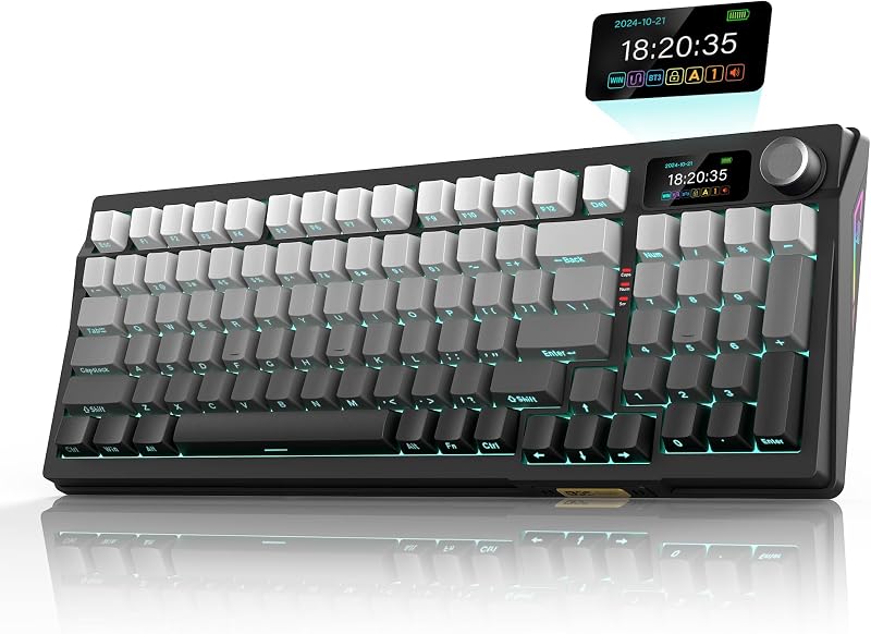 K95 Wireless Mechanical Keyboard,TFT Screen & Knob, Trip-Modes Connection, Gasket Custom Hot-Swap Keyboard, RGB Backlit, Pre-lubed Linear Switches, Side Printed PBT Keycaps, Gray Gradient