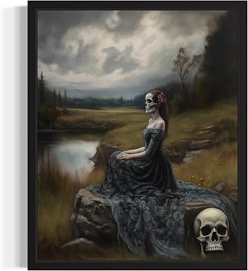 Widow Ghost Poster Art Print, Halloween Scary Vintage Wall Art Academia Spooky Painting Decoration for Horror Prints, Gothic Posters Bedroom Decor 89 Widow Ghost, 14"L x 11"W, Black Frame