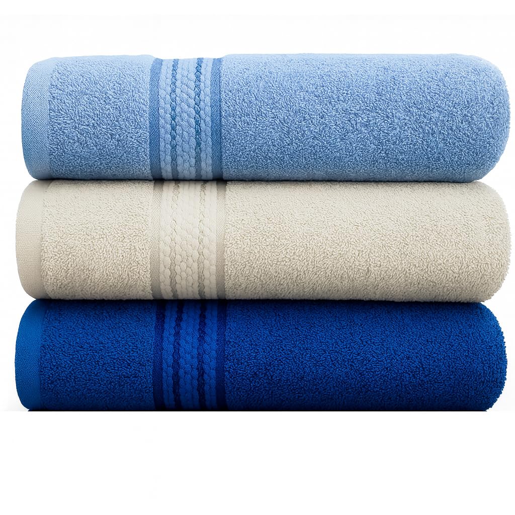 kidparadise Serviette De Bain 70x140 - Lot 3 Serviettes De Douche Coton (Azur)