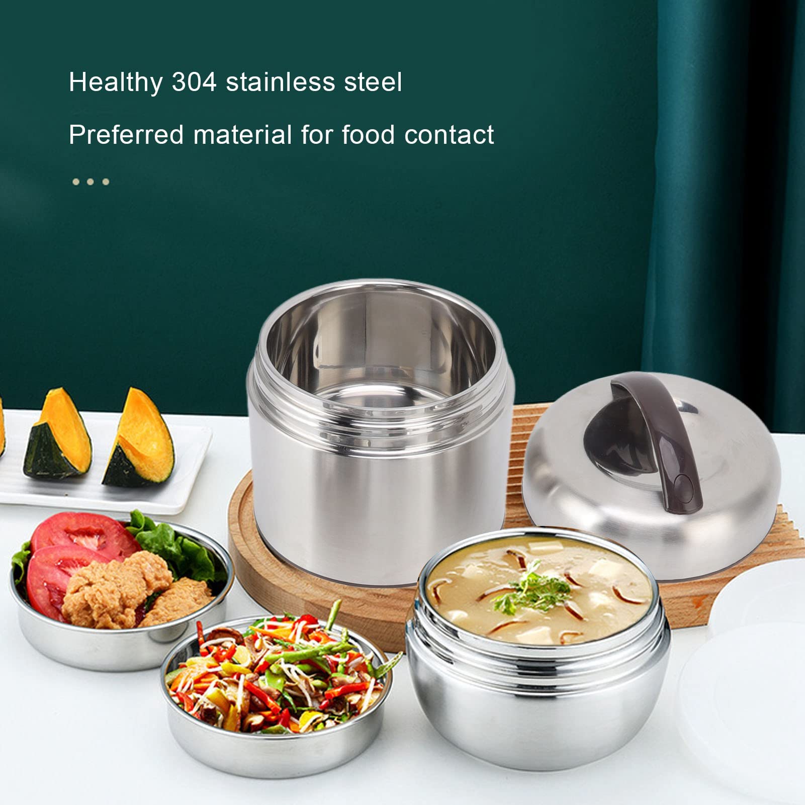 Portapranzo Termico 1.5L in Acciaio Inox 304 a 4 Strati Impilabile | Contenitore per Alimenti a Tenuta Stagna, Design Anti-Perdite con Scomparti Rimovibili, Ideale per Ufficio e Viaggio, Ma