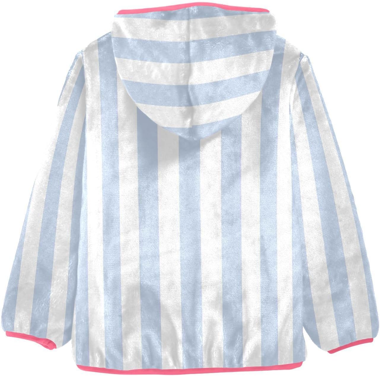GuoChe Blue Vertical Stripes Hooded Fleece Jacket Baby