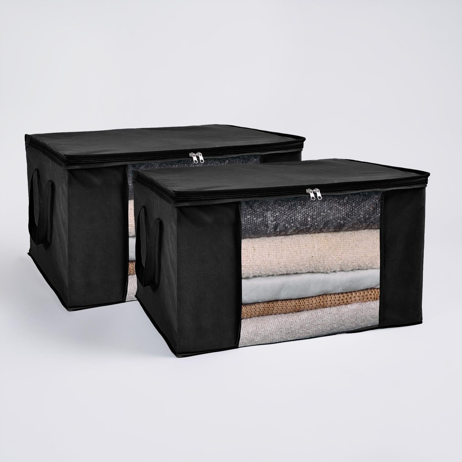 Ohs Grey 90.3L Underbed Storage Bag 2 Pack, Foldable Clothes Storage Bag With Zip & Handles Large Underbed Storage Boxes With Lid Dust Proof For Blankets Towels,
