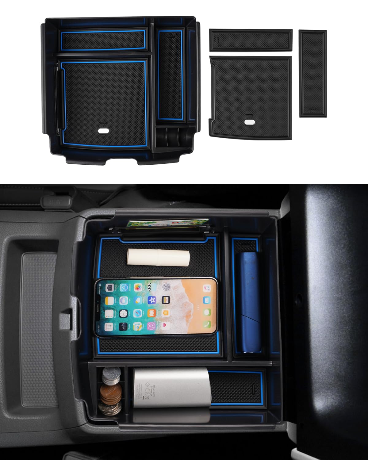 FIILINESCenter Console Organizer for Kia Carnival MPV 2022-2026, Center Console Tray Secondary Armrest Storage Box ABS Insert Container with Anti-Slip Mats