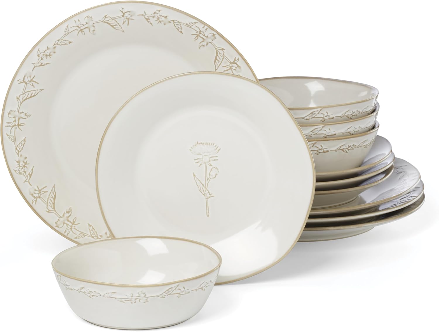 Lenox Dinnerware Set, Homespun 12-Piece Set, Service For 4, Stoneware Material, Dishwasher & Microwave Safe, Home And Kitchen, Dishes, Kitchen And Dining, Plates And Bowls Sets (White, 12 Pieces)