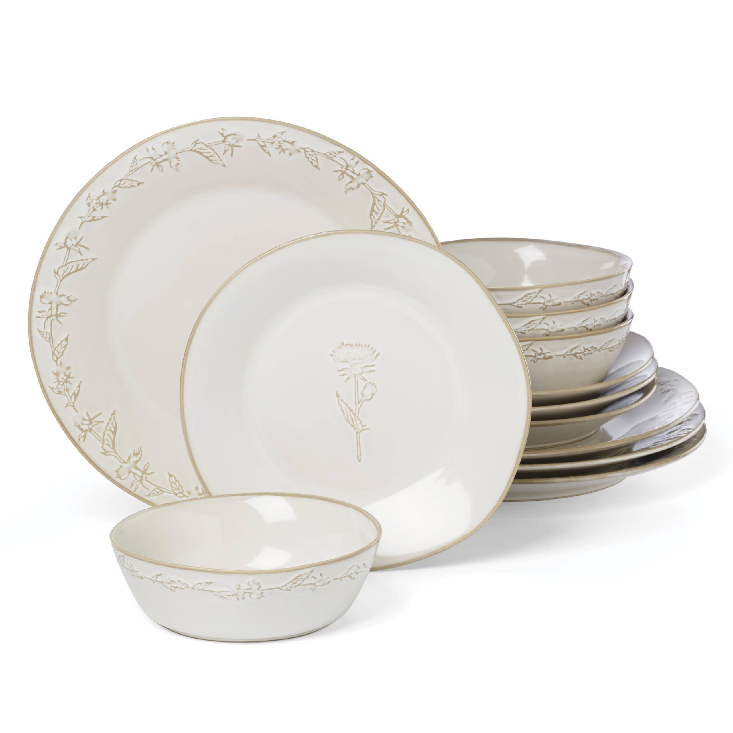 Homespun Stoneware 12-Piece Dinnerware Set for 4 | dishwasher safe, microwave safe | plat…