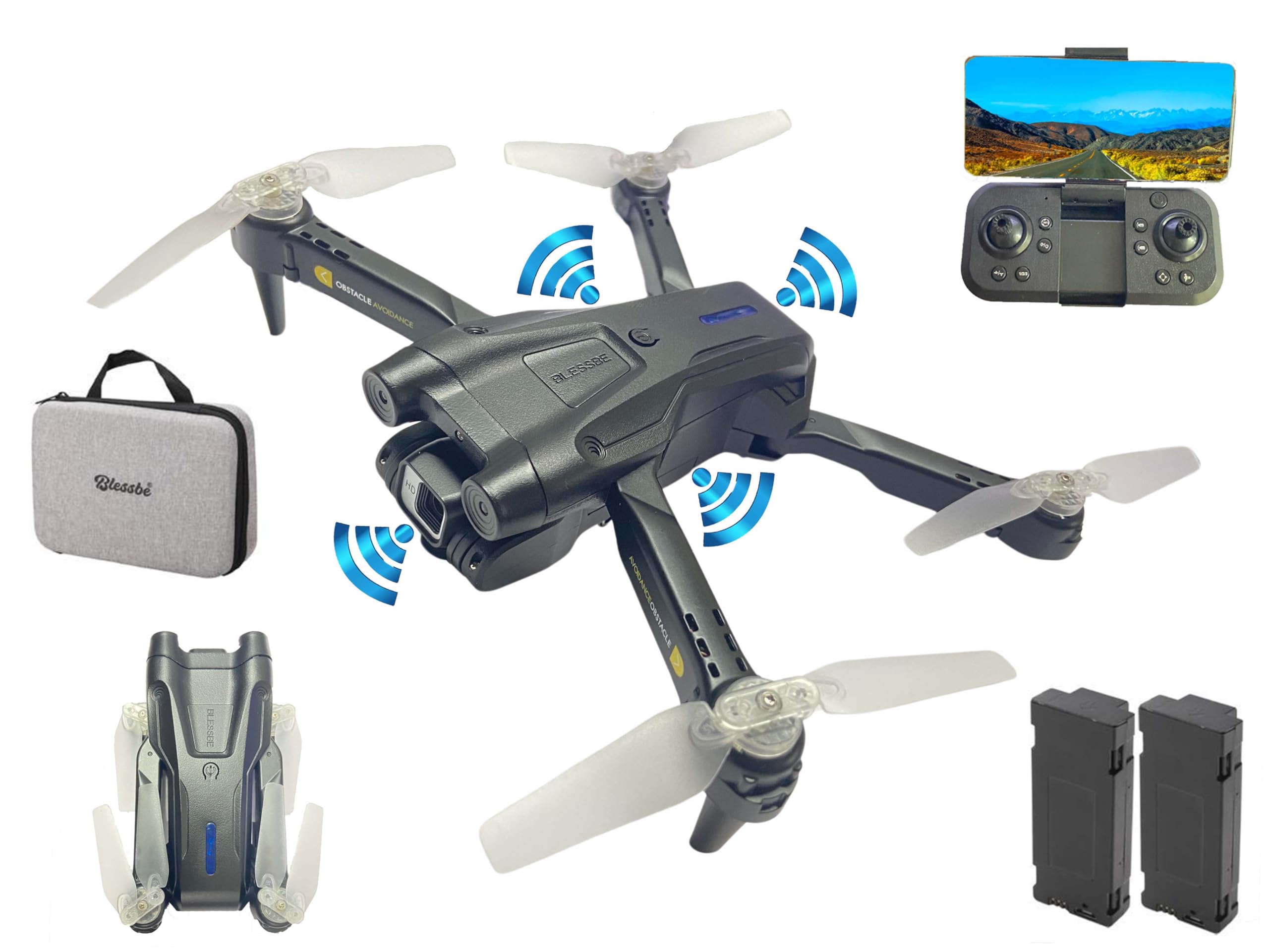 BLESSBE BB183, Drone 4 Sides Obstacle Avoidance Dual Camera WI-FI Quadcopter Multi colour light Gesture Selfie Camera 1800 mAh Battery - 360 Flip Headless Mode RC Toy (Metallic Black)