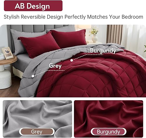 Miniatura 309 de MUXHOMO Juego de edredón Queen de 7 piezas, cama reversible en una bolsa, tamaño Queen, juego de ropa de cama para todas las estaciones con edredón