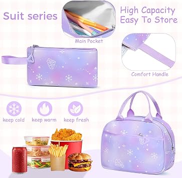 School Backpack for Girls - 5PCS Girls Backpack with Lunch Box Set for Elementary, Middle and High School Students - Lightweight 18 Bookbag for Travel and Daily Use