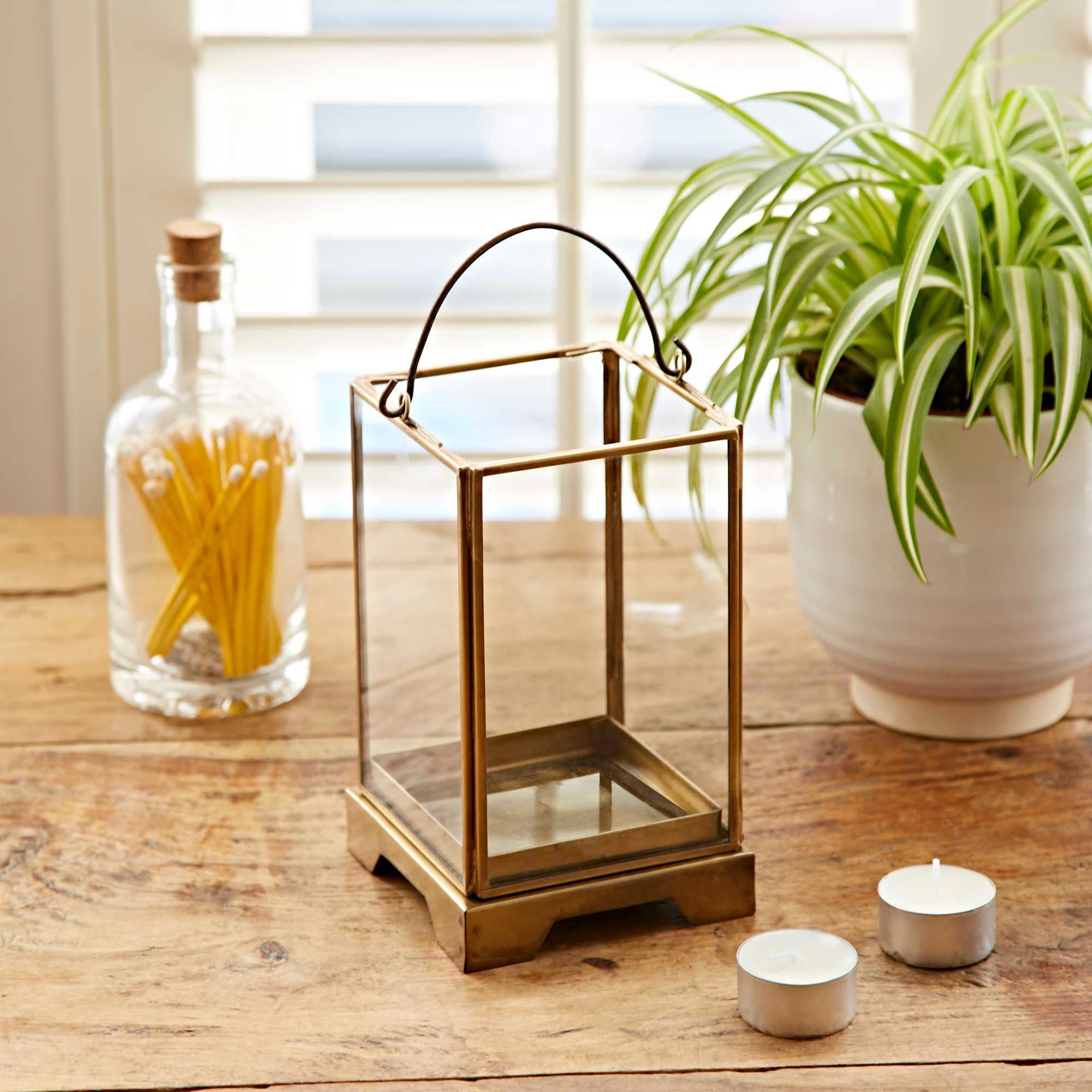 Paper High Antique Brass Handmade Antique Effect Brass Candle Lantern - Hurricane Candle Holder For Pillar Candles - Decorative Candle Lanterns Indoor Outdoor - Wedding Centerpieces For Tables (Small)