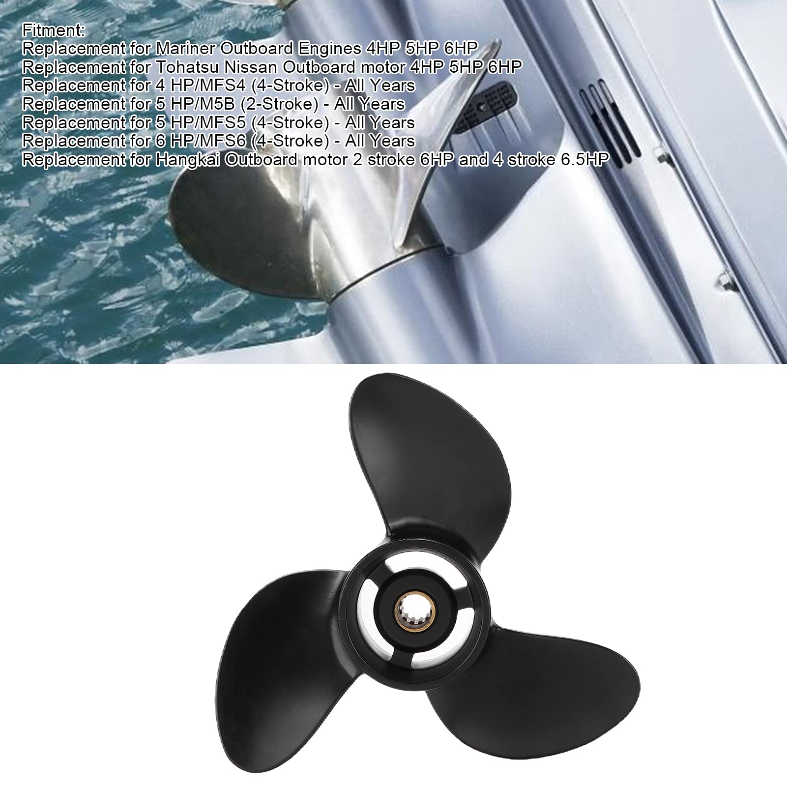 Elica per Barca a 3 Pale in Lega di Alluminio 48-812950A02 Ricambio per Motore Fuoribordo Tohatsu 4 5 6 HP