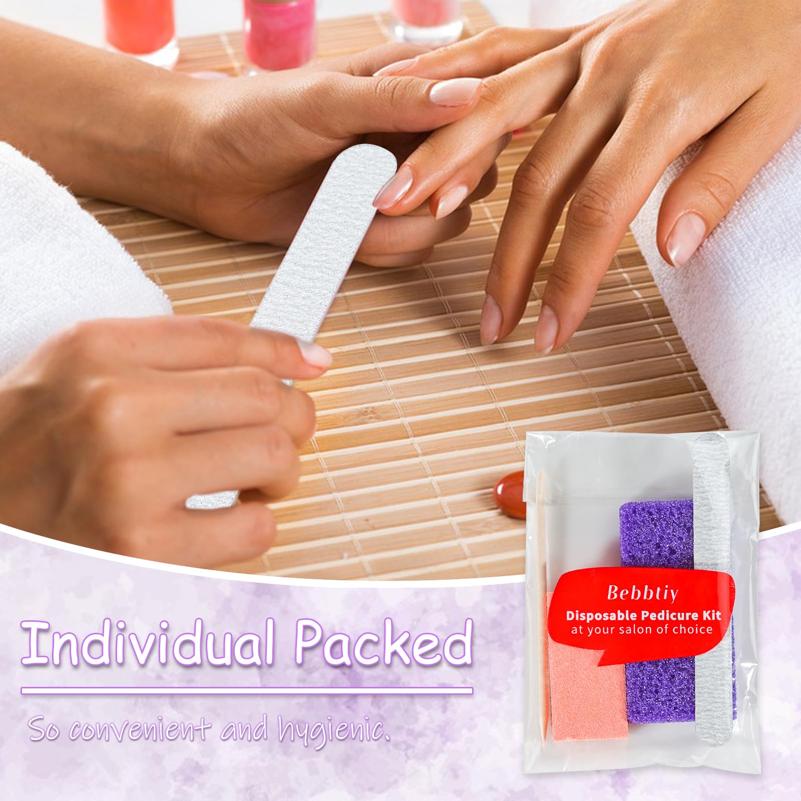 Disposable Pedicure Kit Sets, 4 in 1 Nail Salon Manicure Pedicure Kit Professional, Nail File, Pumice Pad, Mini Buffer, Wood Stick (Pack of 20, Count, 20.0)