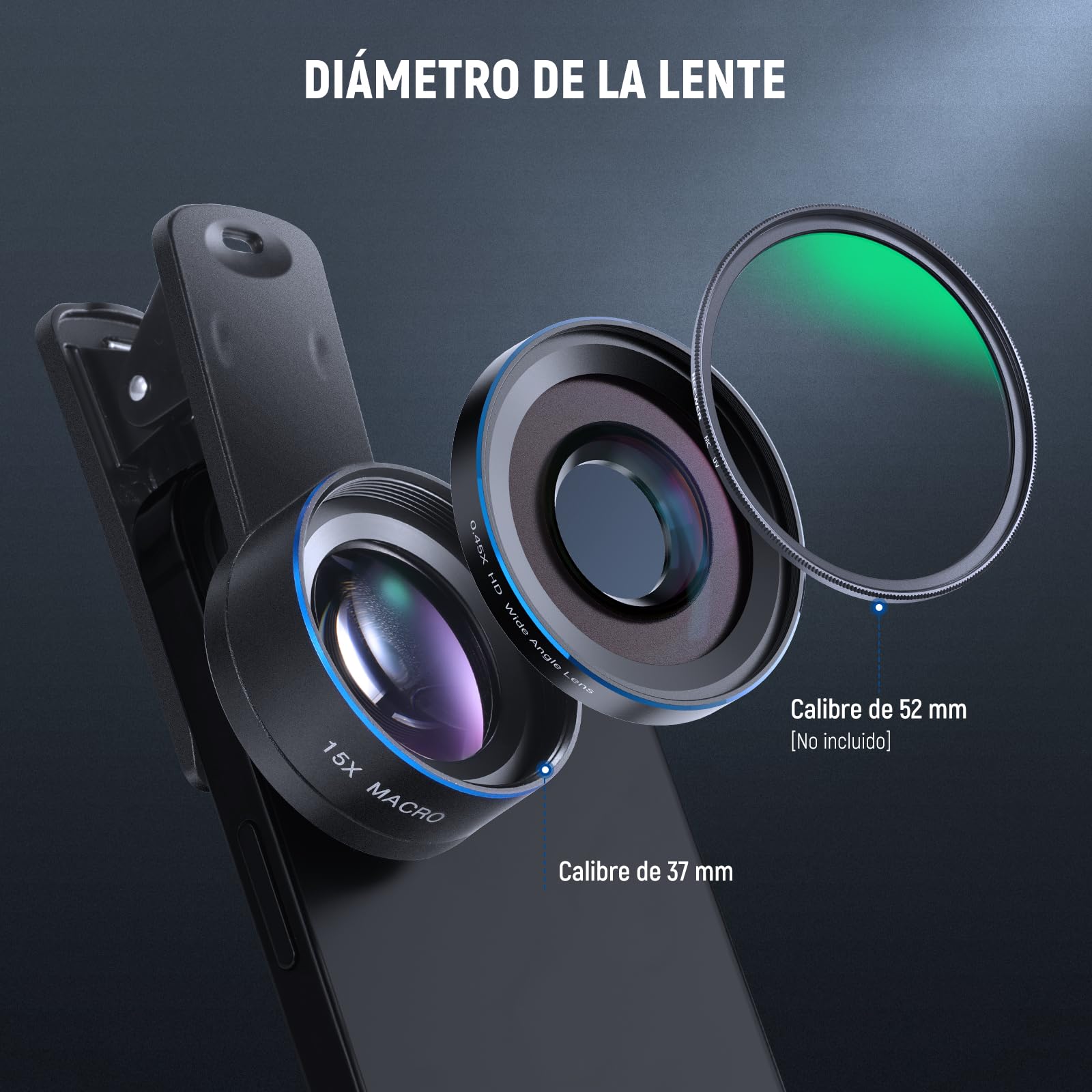 NEEWER Basics 2 en 1 Accesorios Kit Objetivos Cámara Móvil, Gran Angular HD 0,45x + Macro 15x, 37mm Lens Clamp Compatible con iPhone Samsung Android Smartphone, LS-67