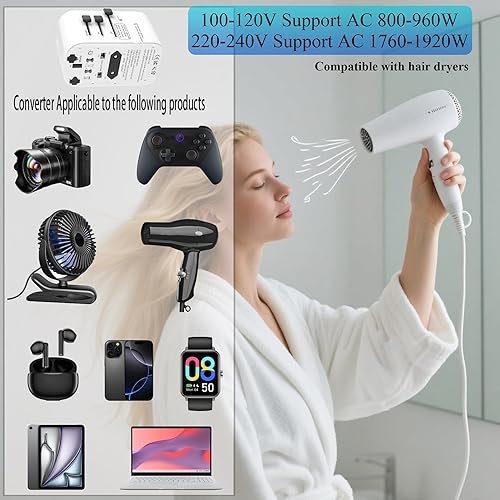 Miniatura 4 de Convertidor de 220 V a 110 V para viajes europeos, convertidor de voltaje de paso bajo de EE. UU. a Europa, adaptador de corriente de viaje