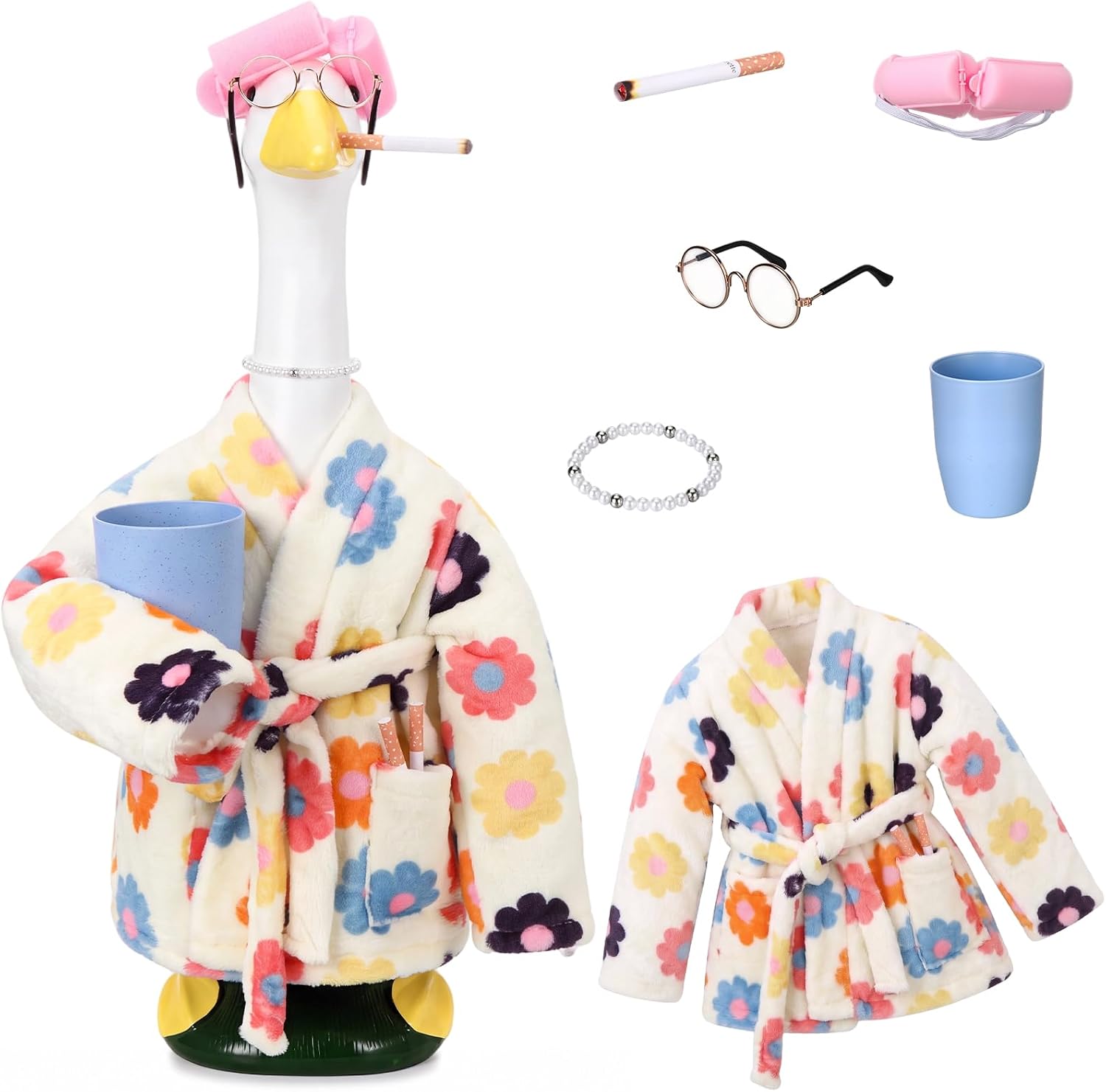 Flower Porch Goose Statue Outfits Bathrobe Set 23", Colorful