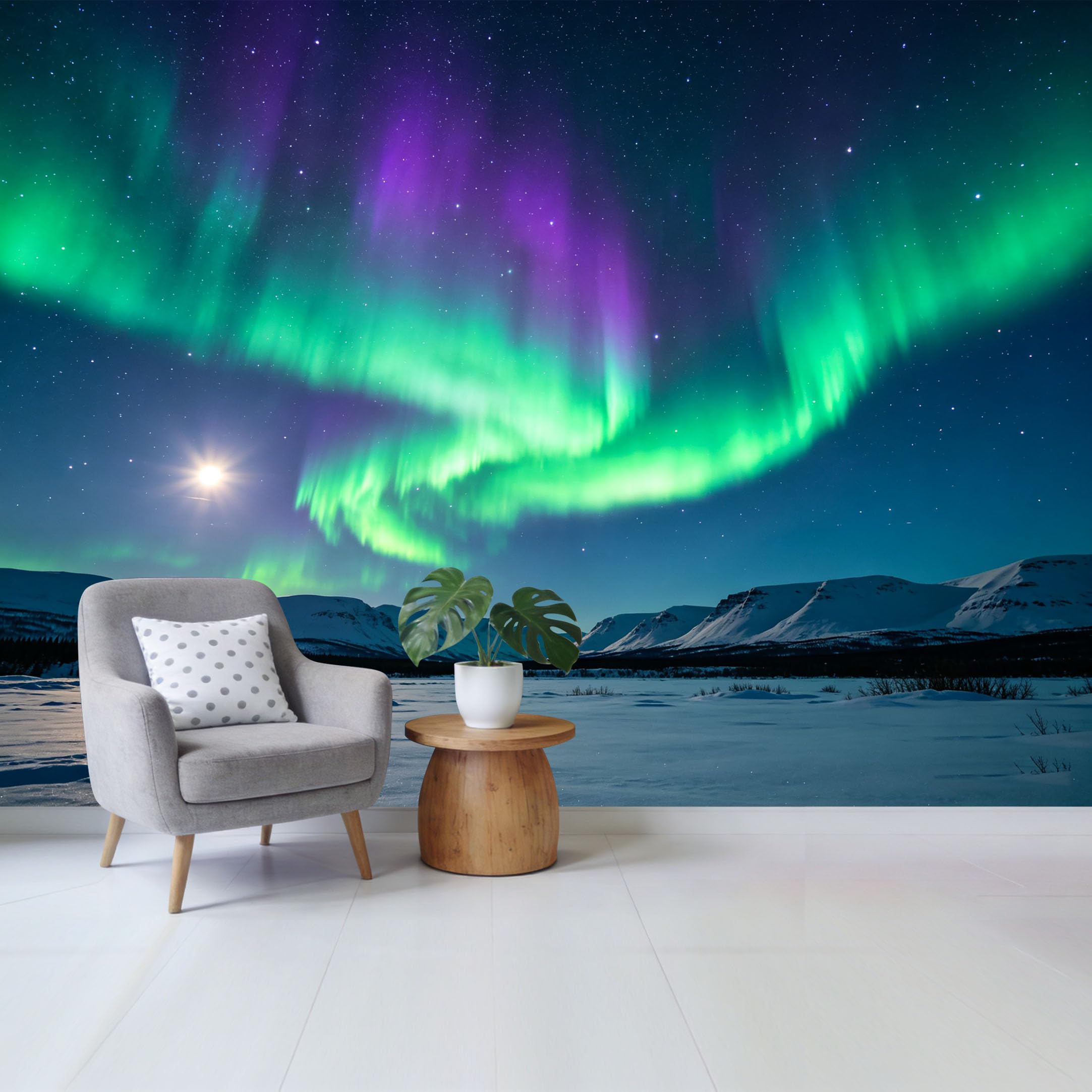 Qzlithotic Yq2605250483 Custom Size Wall Mural Aurora Borealis Night Sky Snowy Mountain Landscape Selfadhesive Wall Fabric Removable Wallpaper For Home Office Decor