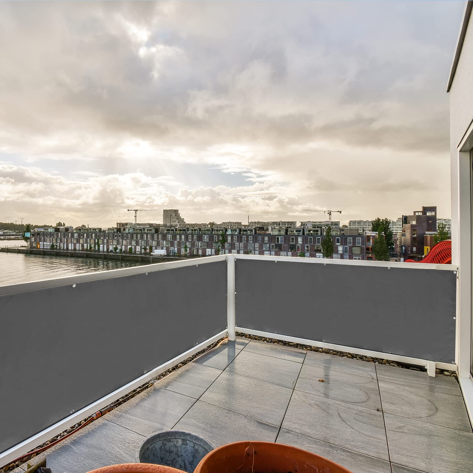 CCLIFE Pantalla para Balcón Jardín Exterior impermeable Protección de Privacidad Opaca Polyster, Protección UV, Resistente al Viento, se Puede Cortar, con Cuerda y Bridas