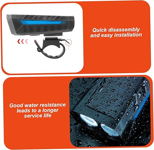 Miniatura 8 de Luz frontal recargable solar USB para bicicleta con bocina, luz impermeable súper brillante con 3 modos de flash para conducción nocturna