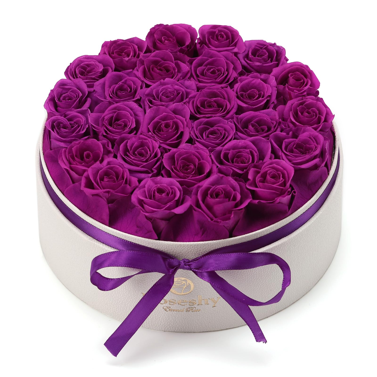 Roseshy 28-Piece Purple Preserved Roses in Round Box