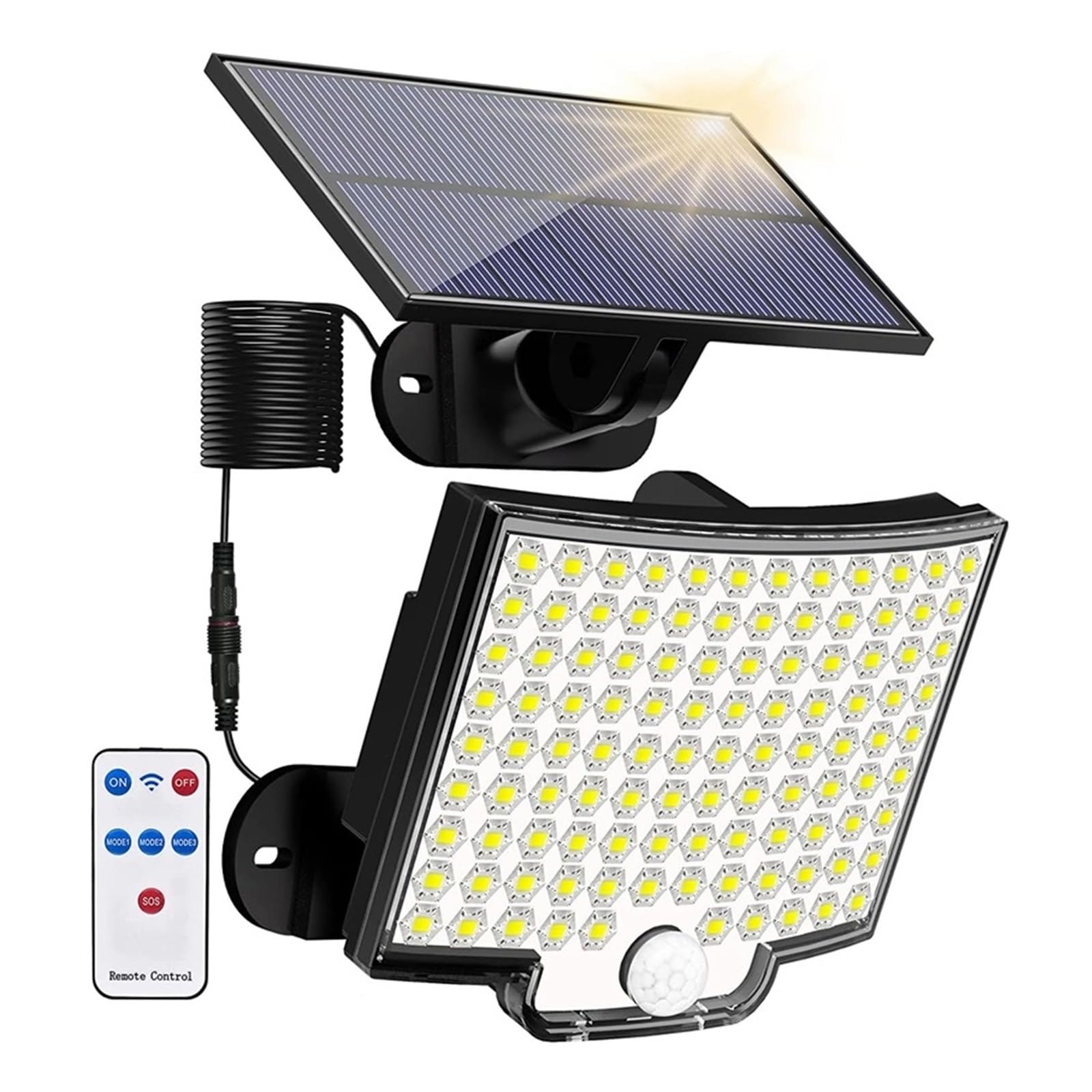 106/200/228 Lampa Solarna LED Zewnętrzne Światło Bezpieczeństwa LED Czujnik Ruchu Wodoodporny Oddzielony Panel Słoneczny Światło Słoneczne Ogrodowa Lampa Garażowa Super Jasny(106LED-1PC)