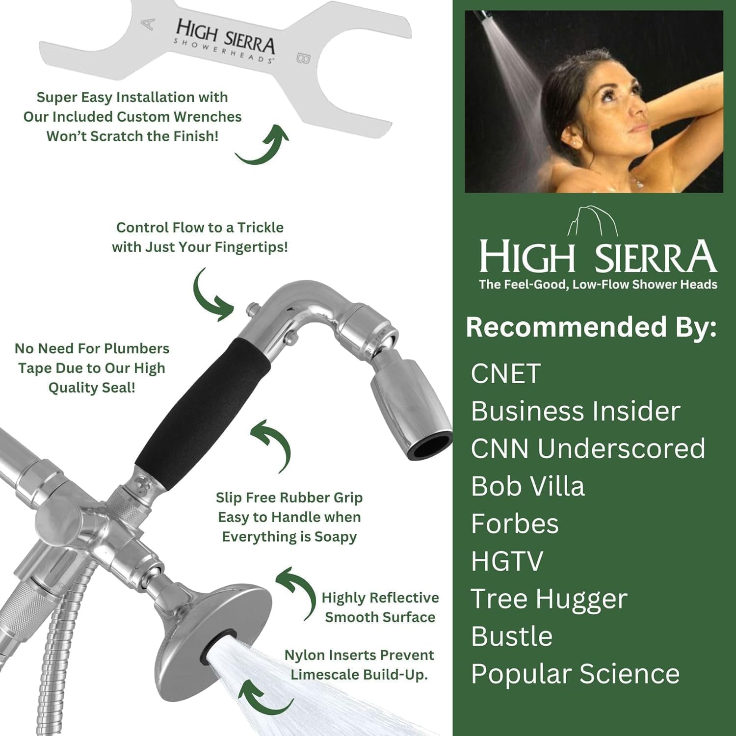 High Sierra® Lead-Free Metal 3-way Combination Shower Kit. Built in Diverter Valve Effortlessly Diverts Flow from the Fixed Shower Head to the Handheld and back - Ultra Low Flow 1.5 GPM - Chrome