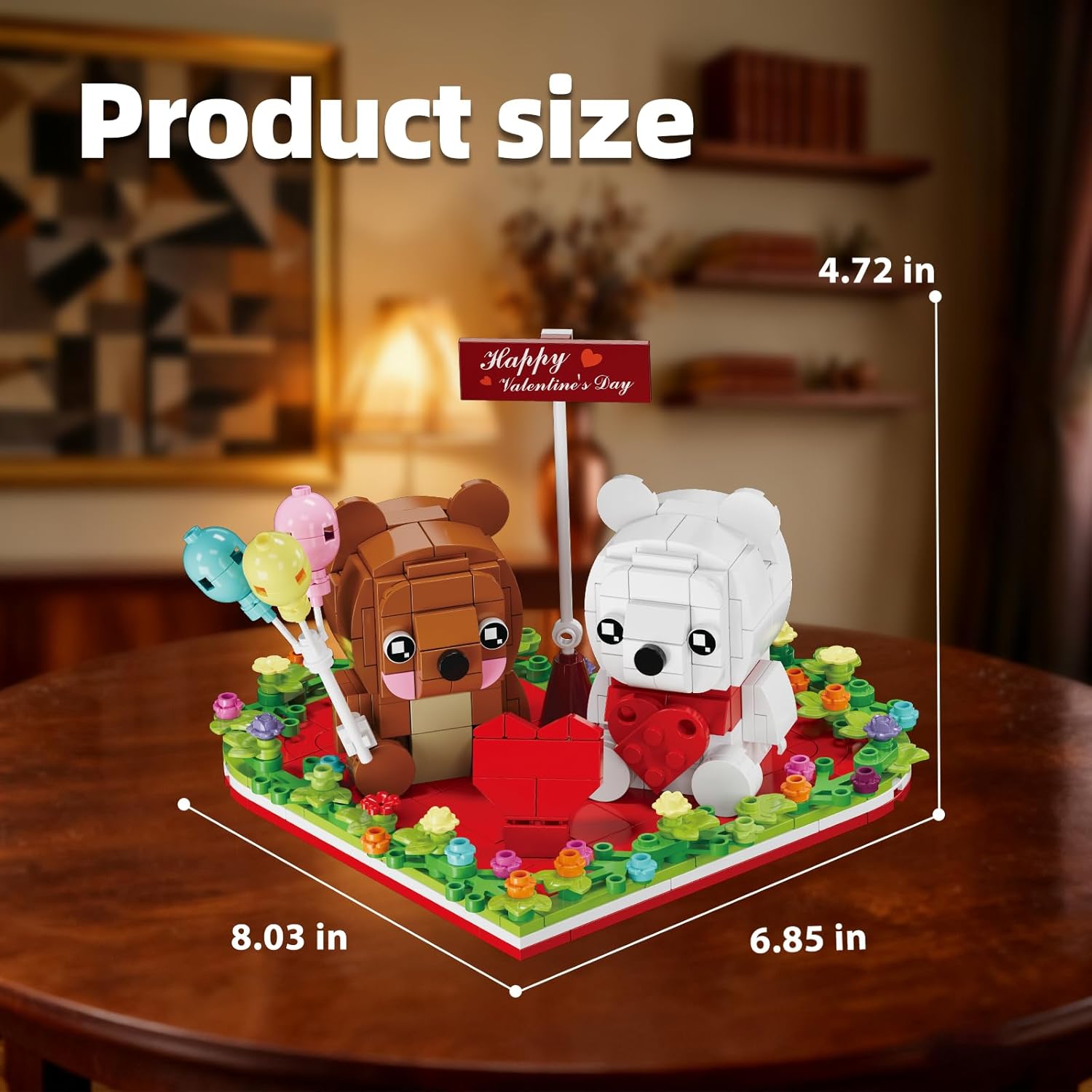 Valentine's Bear Building Blocks Toys for Lover, Love Heart Ornament Frame Cute Brown and White Bear Bricks Kit, Valentines Day Crafts Galentines Gifts School Exchange for Adults Kids Girls or Boys