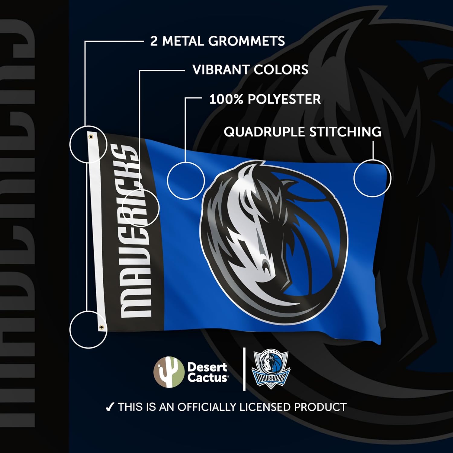 Desert Cactus Dallas Mavericks Flag NBA National Basketball Association 100% Polyester Indoor Outdoor 3x5 feet Team Flags (Team Name) - Image 4