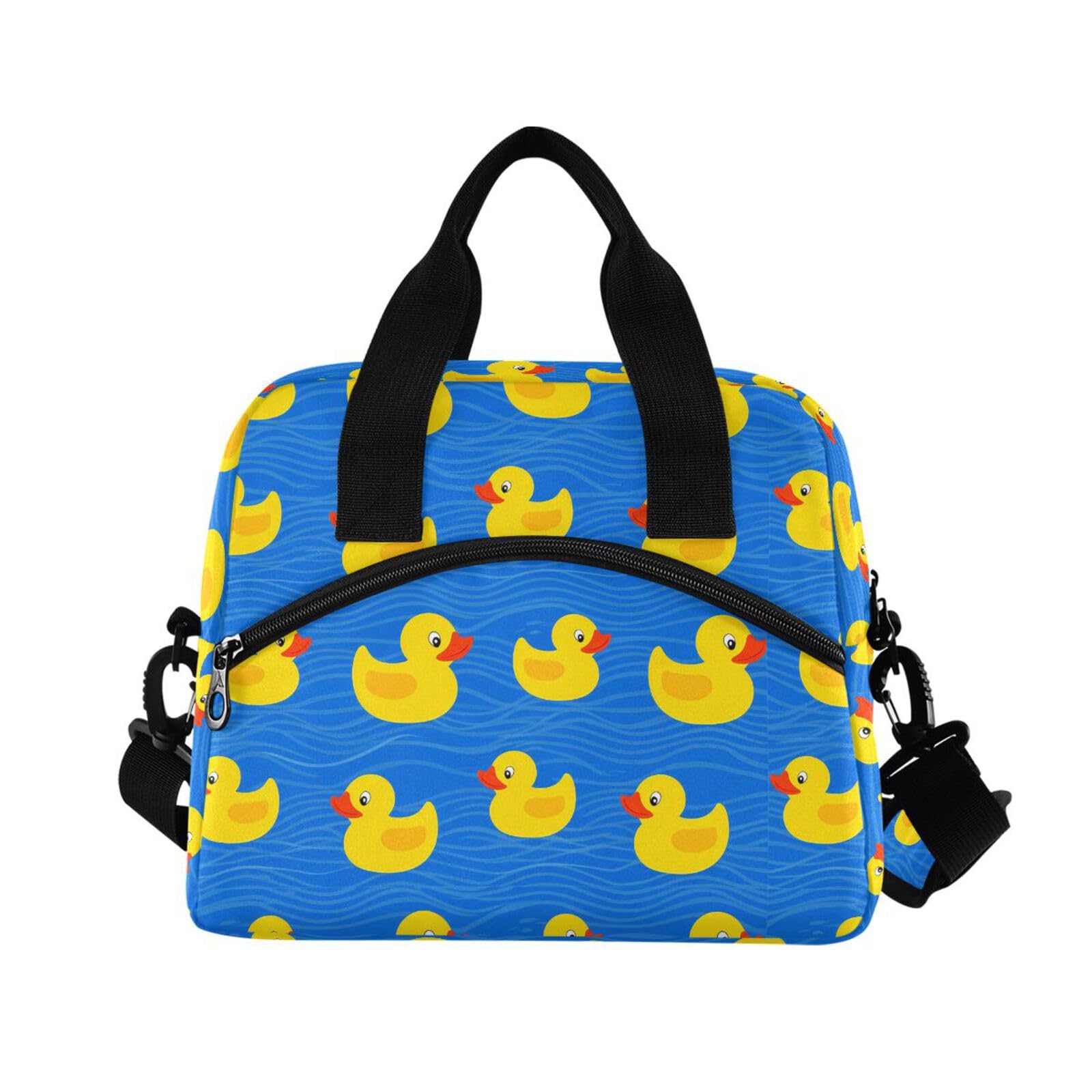 Sinestour Insulated Lunch Bag Reusable Cooler Yellow Duck Blue Lunch Box Adjustable Shoulder Strap for Adults School Office