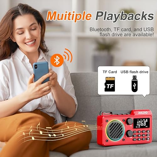 Miniatura 3 de Radio portátil AM FM 1500mAh recargable con la mejor recepción, radio de onda corta transistor, altavoz inalámbrico Bluetooth, con pantalla LCD