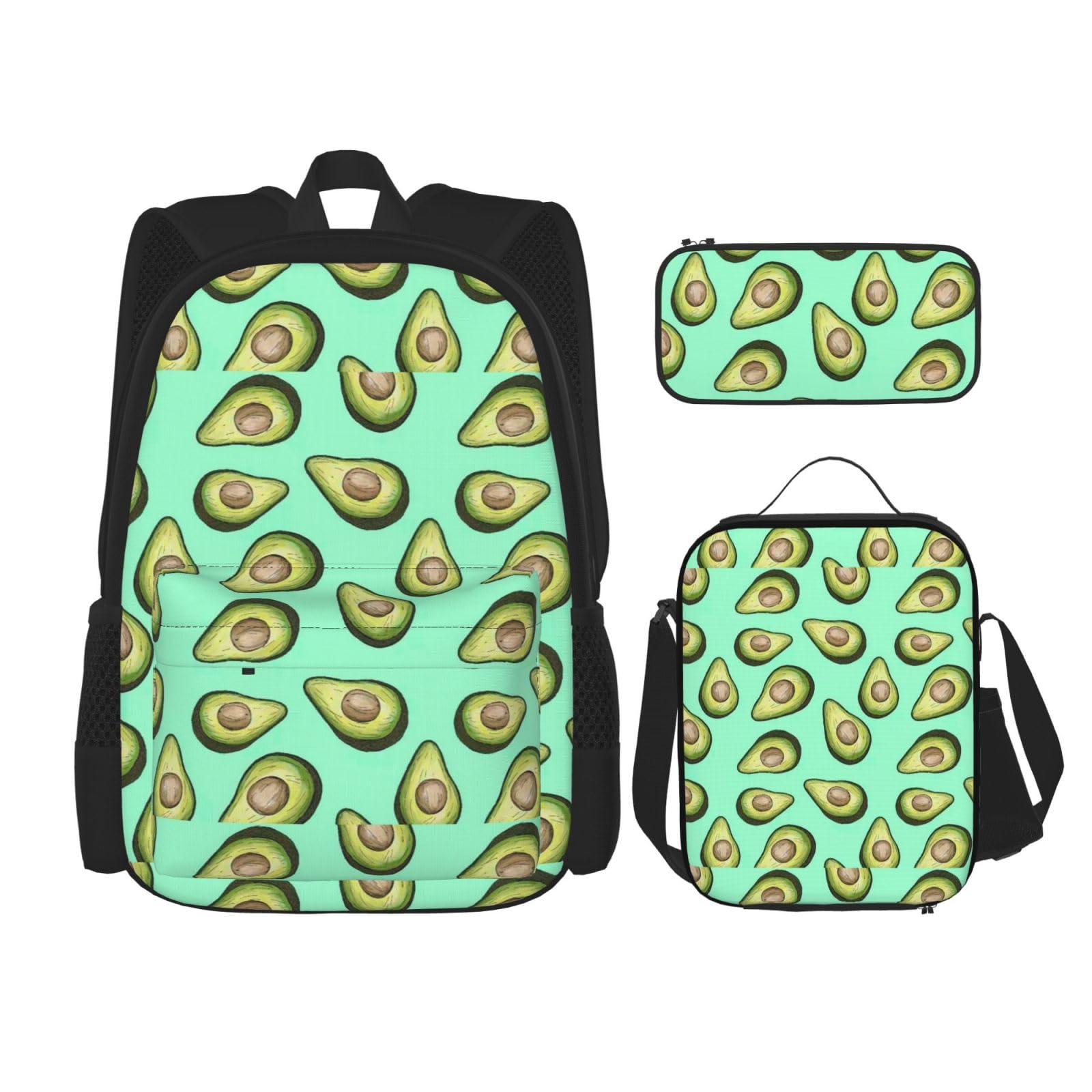 YHBLYKXP Fresh Tropical Fruit Avocado print 3-Piece Casual Backpack Set (Backpack + Waist Bag + Small Pouch), Unisex Daypack