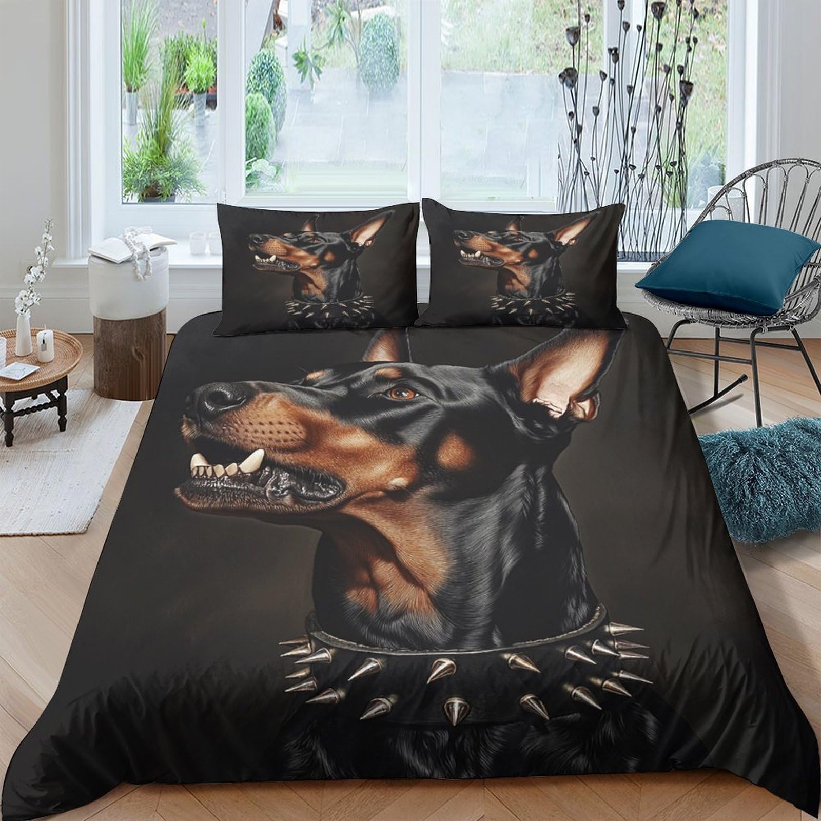 Ctjqhvkz Style-4 3D Printed Doberman Dog Fitted Sheet Microfiber Soft Black Animal Art Mattress Cover For Bedroom Guest Room Decor Single（135X200cm）