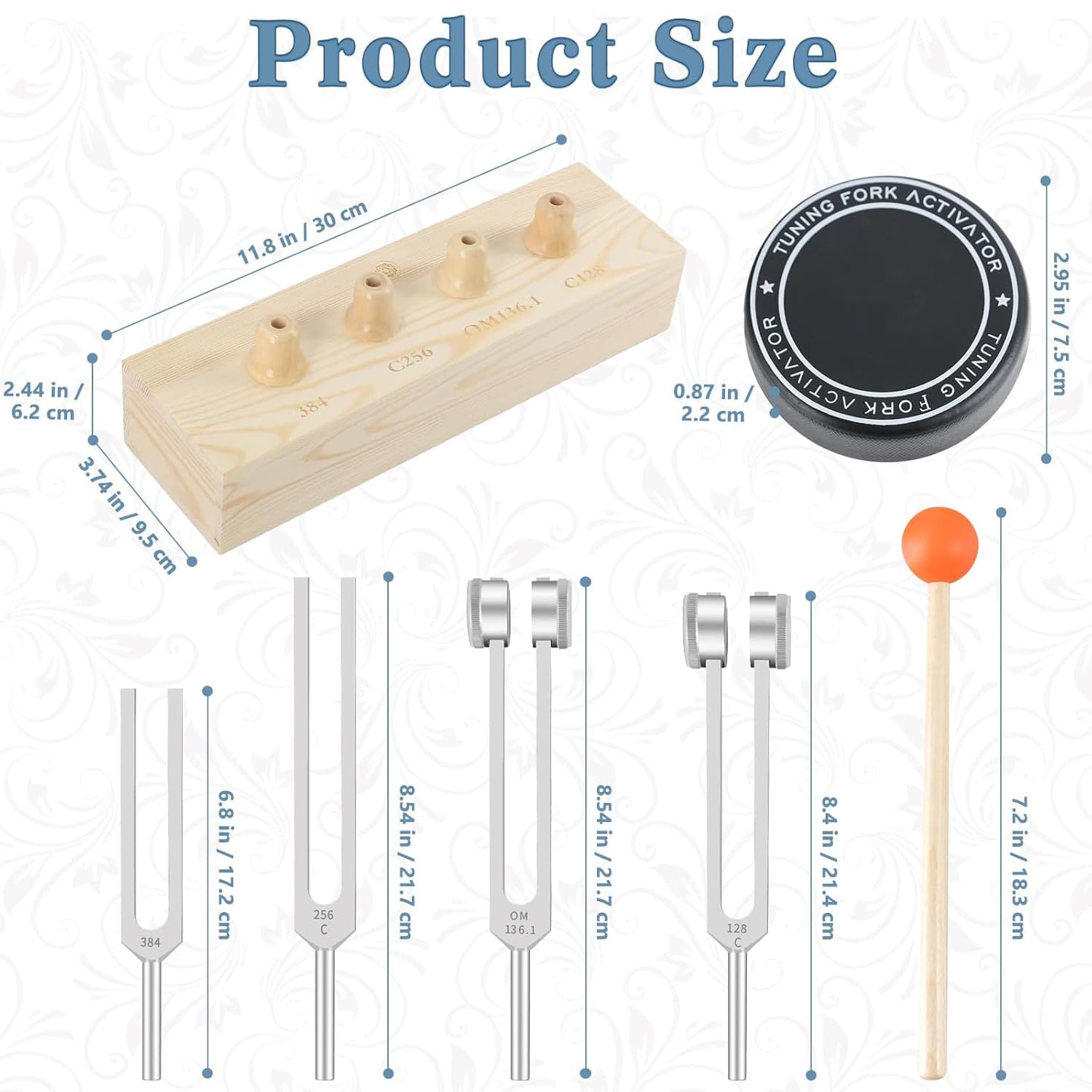 NEWFUN Stimmgabel,Stimmgabel Neurologie,4er Set (128 Hz, 136.1 Hz, 256 Hz,384 Hz), für Klangtherapie Gewichtete Stimmgabel Geeignet für Meditation, Anti-Kompression