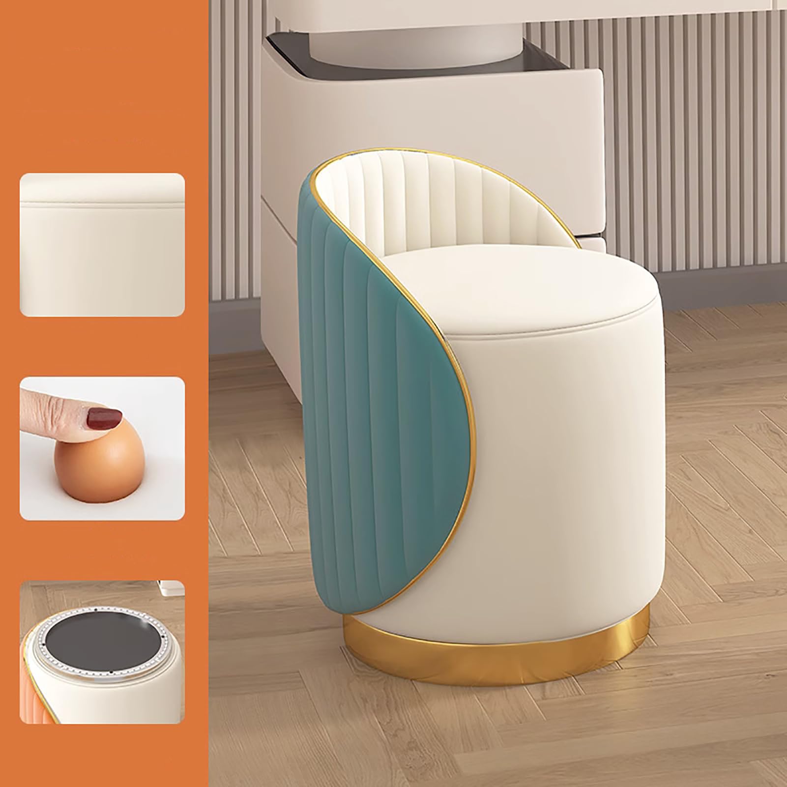 Chaises de coiffeuse rotatives multifonctions avec ottoman rond moderne doux