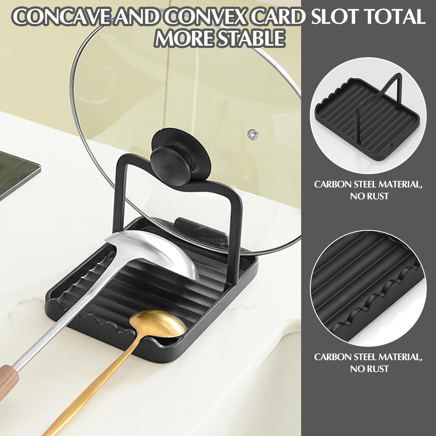 Ysks'hf Soporte para cuchara y tapa de olla, acero inoxidable, soporte para utensilios de cocina, soporte para raspador y soporte para ollas, soporte para cuchara para estufa, soporte para utensilios