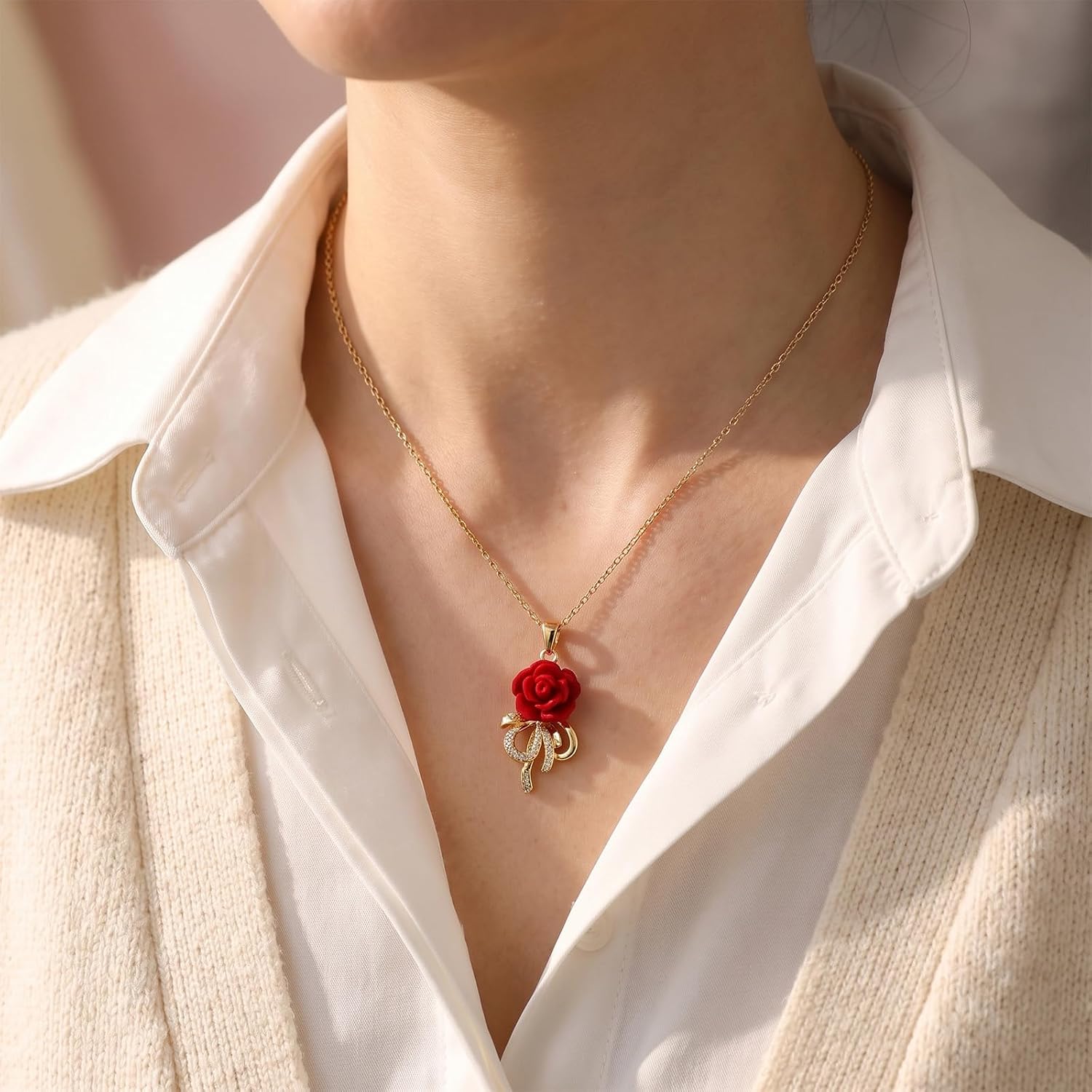 Rose Necklace for Women, Aesthetic Flower Pendant Gold Jewelry image 3