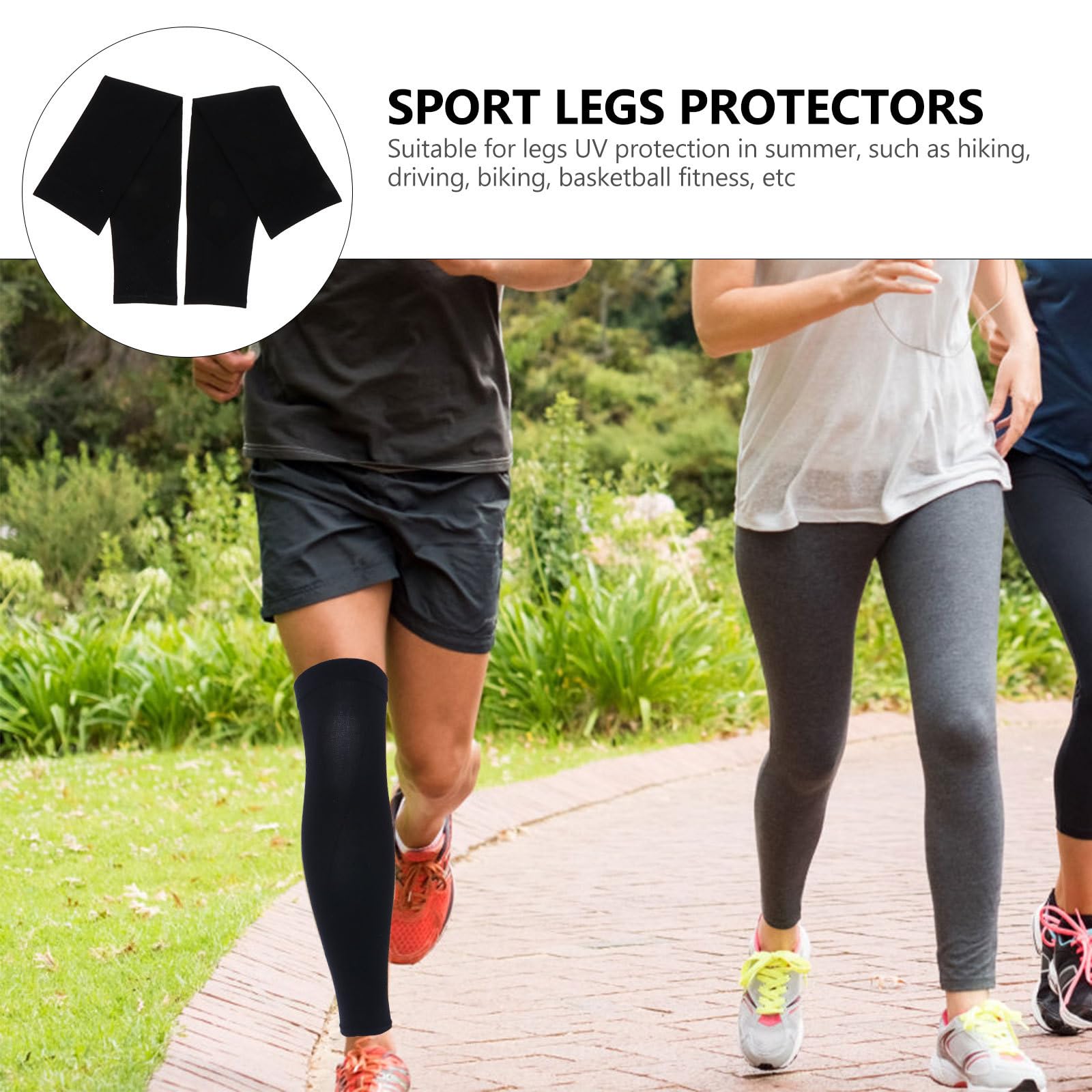 GANAZONO Lot de 2 Protège-Jambes Anti-Uv en Tissu Glace Manchons de Cyclisme Élastiques Noir