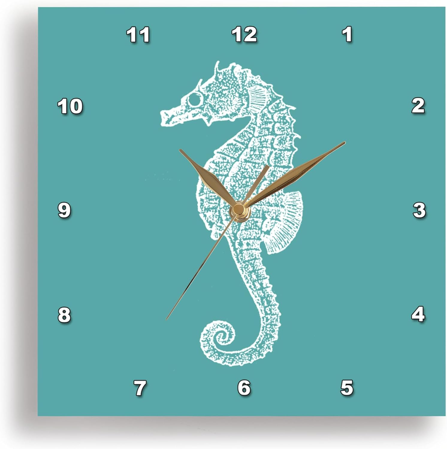3dRose Wall Clock Silent - 15 inch - Teal Blue Seahorse Print Sea Horse Ocean Marine Beach Aquarium Aquatic - Vintage Art