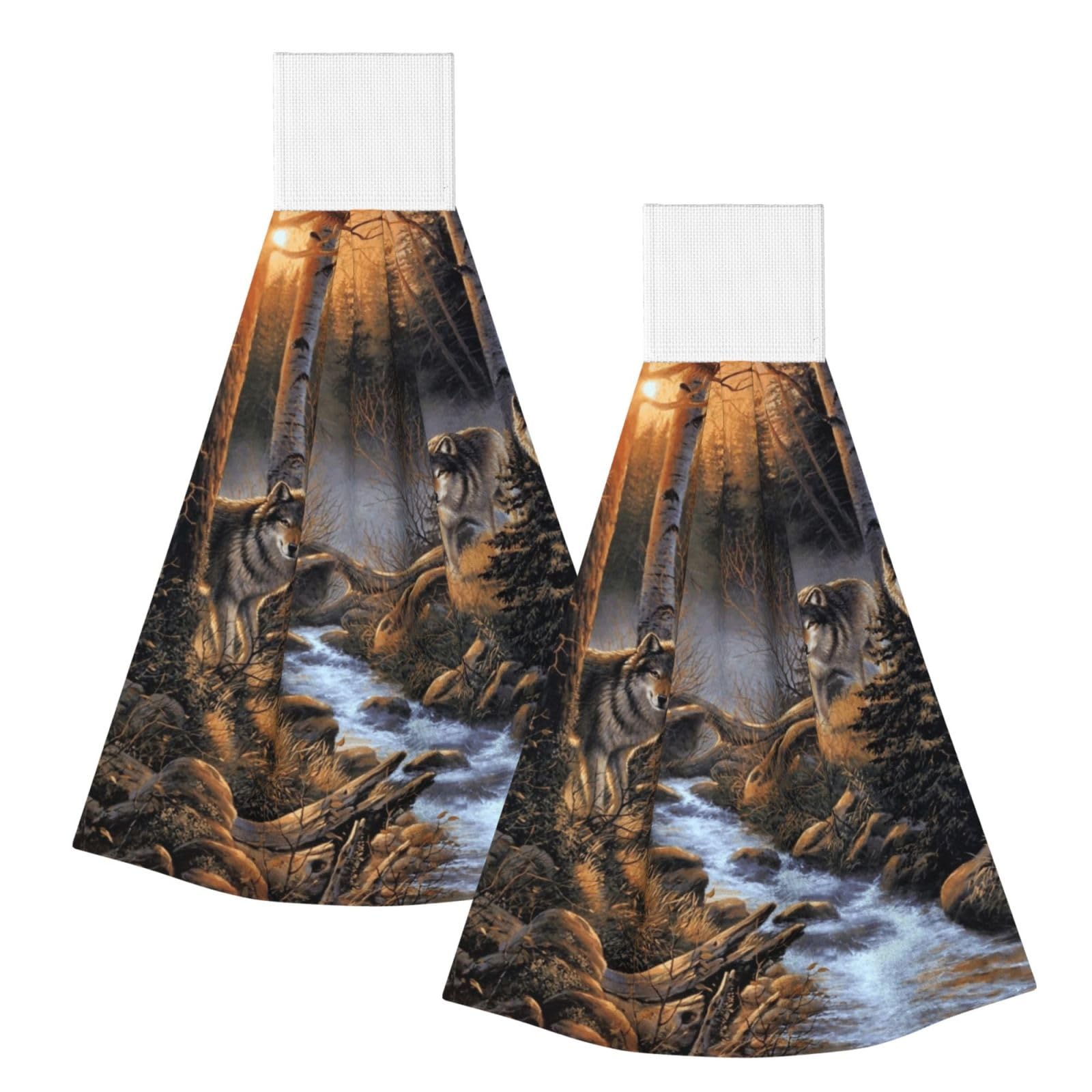 DOPKLNA Wolf Wildlife, 2 Pcs Hanging Coral Fiber Hand Towels for Bathroom, Absorbent Kitchen Towels