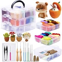 JUPEAN Needle Felting Kit, 24 Colors Wool Roving 5g/Color, Complete Needle Felting Starter Kit with Needle Felting Supplies Wool Fibre Spinning Craft Felting Kits for Beginners