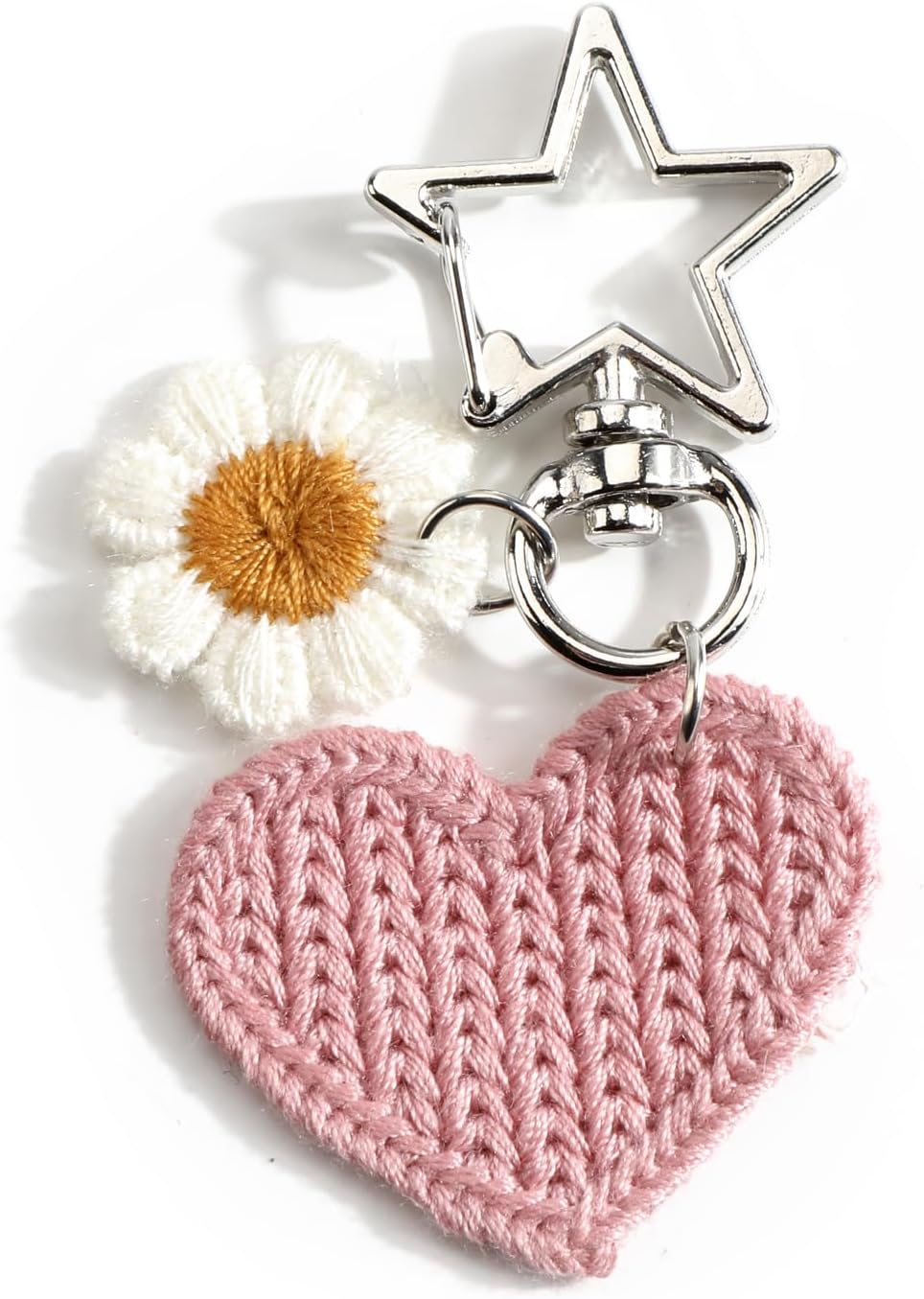 Heart Keychain with Daisy Charm Hand Crocheted Keycharm Cozy Crochet Flower Keyring Sentimental Gifts