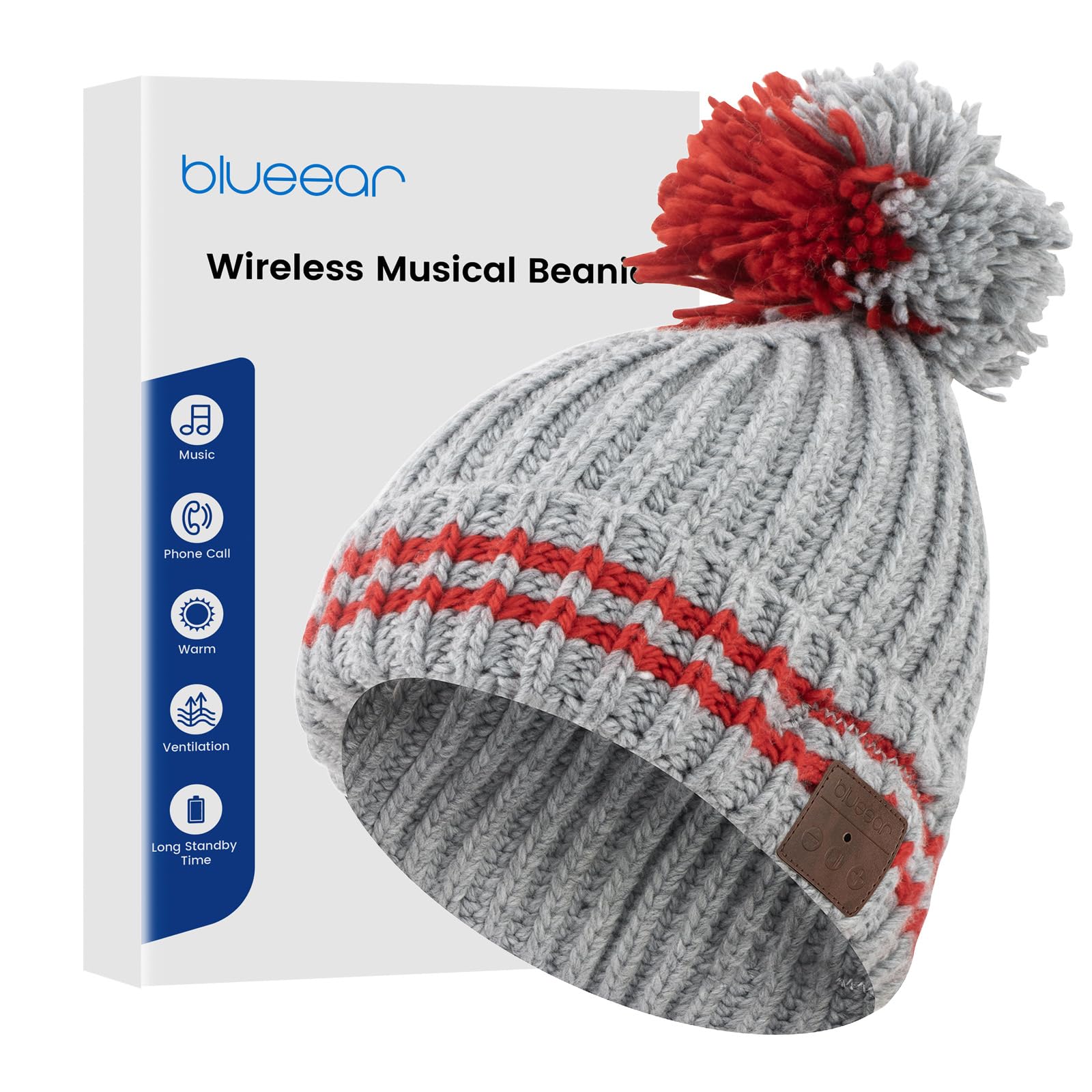 blueear Beanie Hat Bluetooth V5.2 Wireless Knit Winter Cap with Stereo Speaker,Gift for Birthday,Christmas,Thanksgiving Day (Gray)