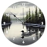 ArogGeld Loon Rustic Clock Lake Time 10 Inch Wall Clocks Battery Operated Silent Men Cave Wall Decor Home Decor for Kitchen Bedroom Living Room Office