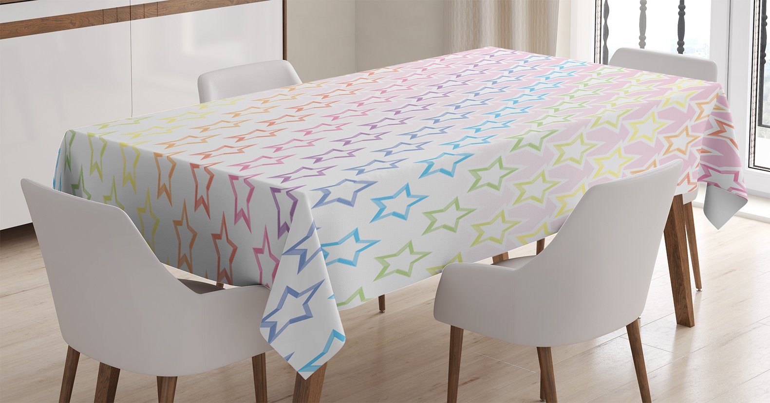 Ambesonne Star Tablecloth, Stars in Rainbow Colors Galaxy Milky Wayme Teen Pattern Print, Rectangular Table Cover for Dining Room Kitchen Decor, 60" X 90", Pink Multicolor
