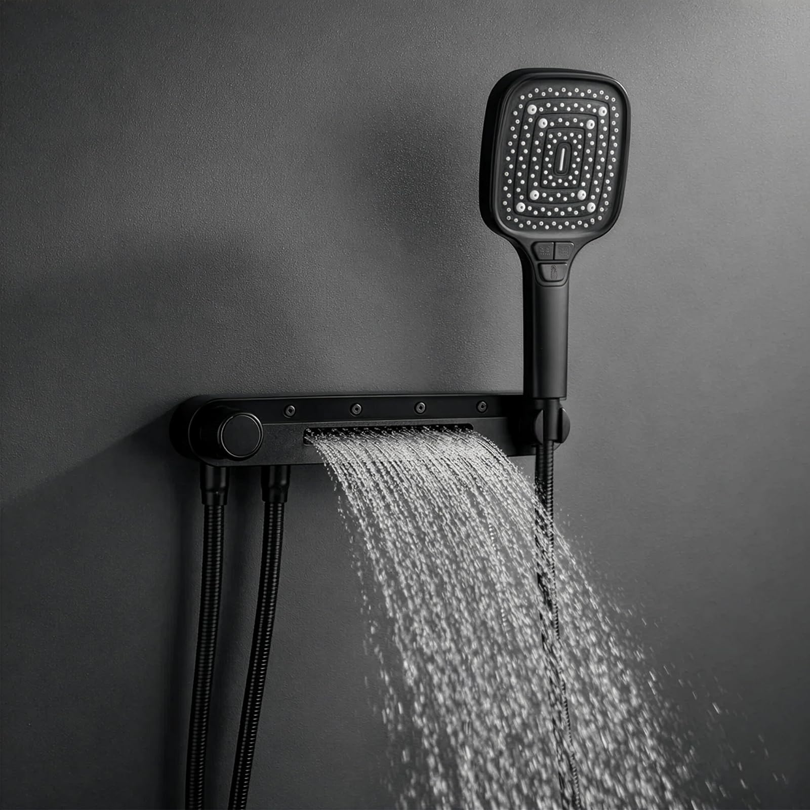 SUNNYNEST High-Pressure 3-in-1 Shower Head, Wall-Mounted & Handheld Combo, 3 Spray Modes (Rain, Massage, Pulse), Durable Plastic Construction, No Electricity, Sleek Metallic Finish (Black)
