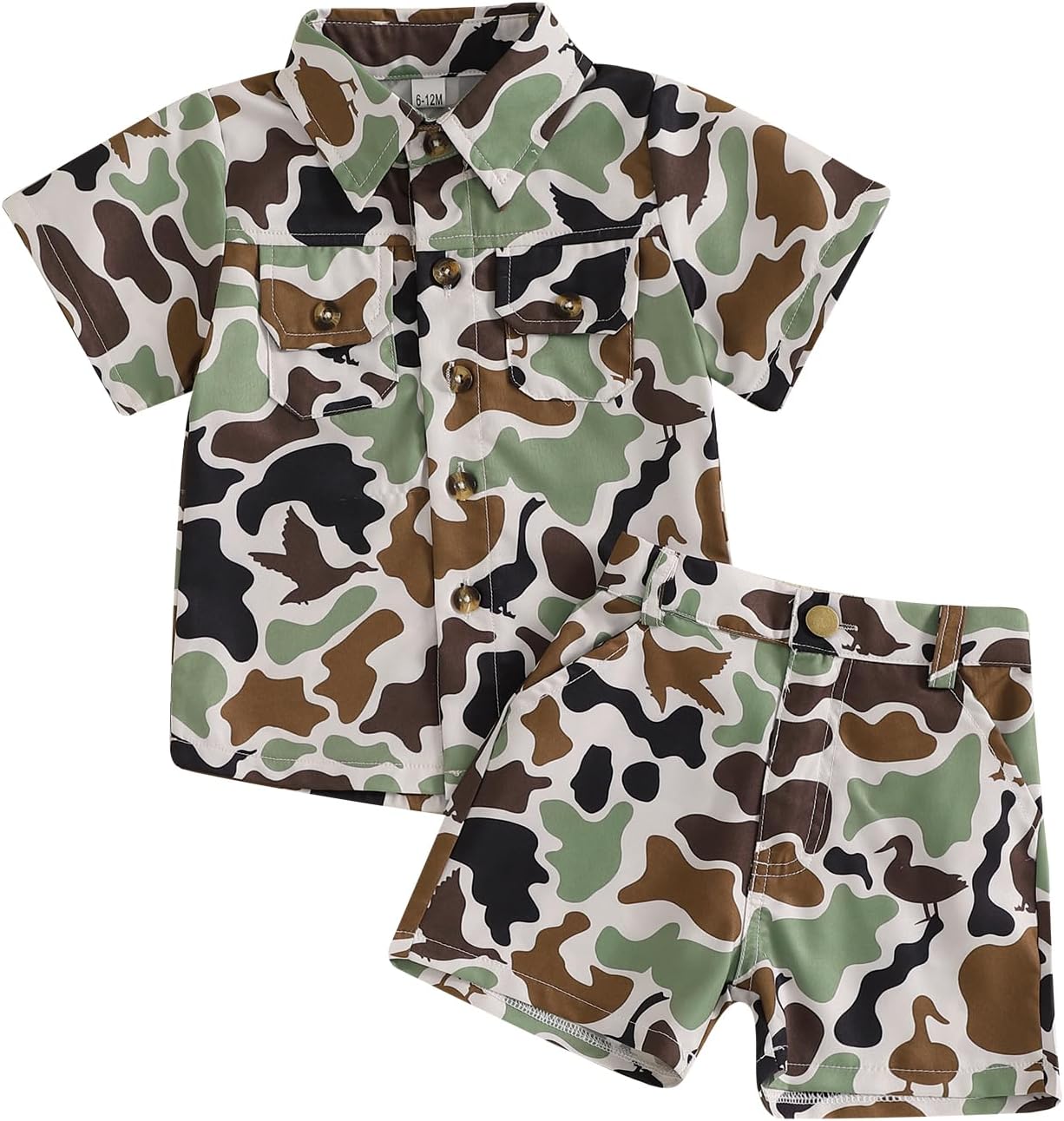Toddler Baby Boy Hunting Outfit Duck Camo Button Down Short Sleeve Shirt Top and Shorts Set 2Pcs Summer Outfits