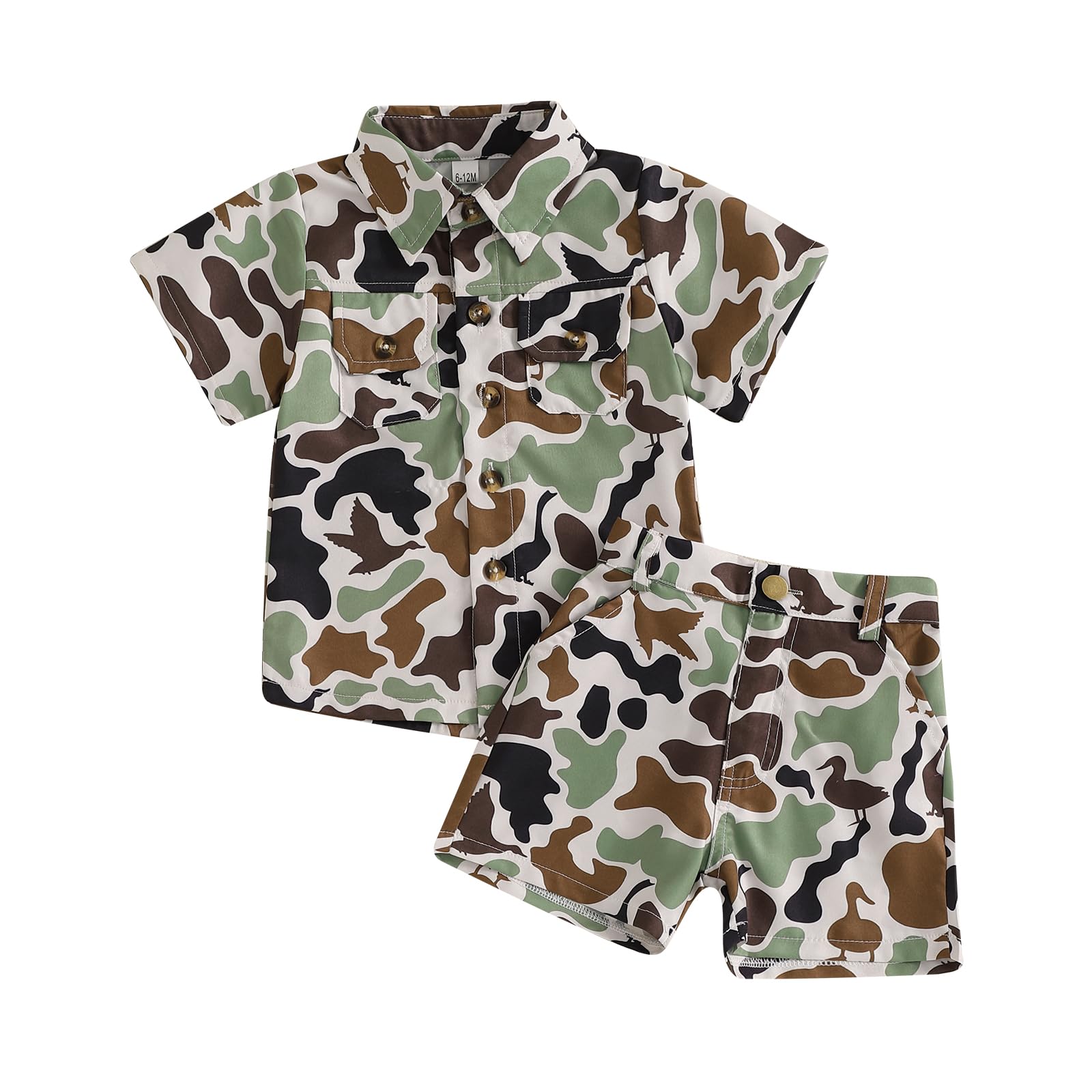 Mobbdow Toddler Baby Boy Hunting Outfit Duck Camo Button Down Short Sleeve Shirt Top and Shorts Set 2Pcs Summer Outfits