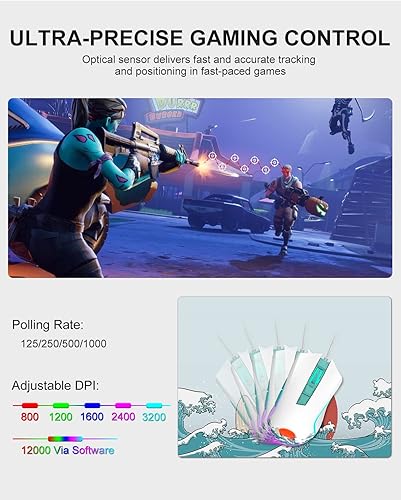 Vista 3 de XVX G705 - Mouse para juegos con cable retroiluminado RGB para PC con 12000 DPI7 botones programables mouse USB para computadora de gamer